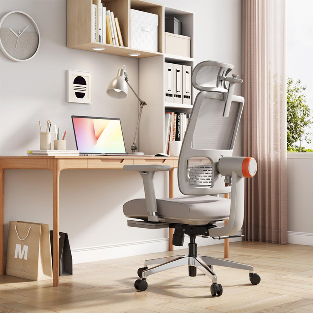 Silla ergonómica NEWTRAL MagicH-GPRO con reposapiés, respaldo y reposacabezas de seguimiento automático, soporte lumbar adaptable, reposabrazos ajustables, 4 posiciones de bloqueo - Gris