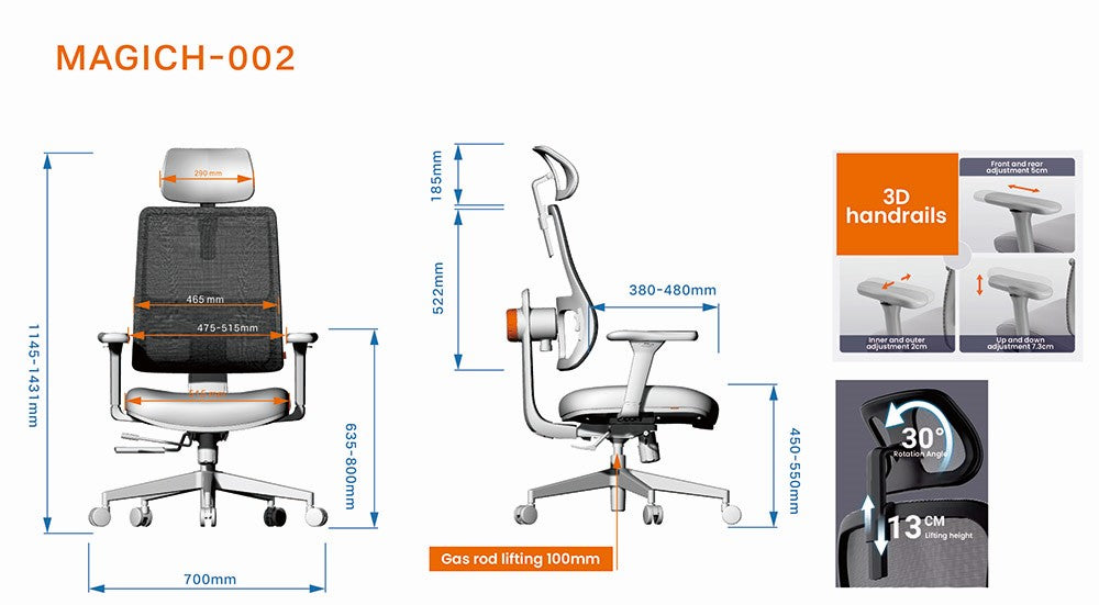 Silla de oficina ergonómica NEWTRAL MAGICH003, respaldo con seguimiento automático, soporte lumbar adaptable, reposacabezas ajustable.