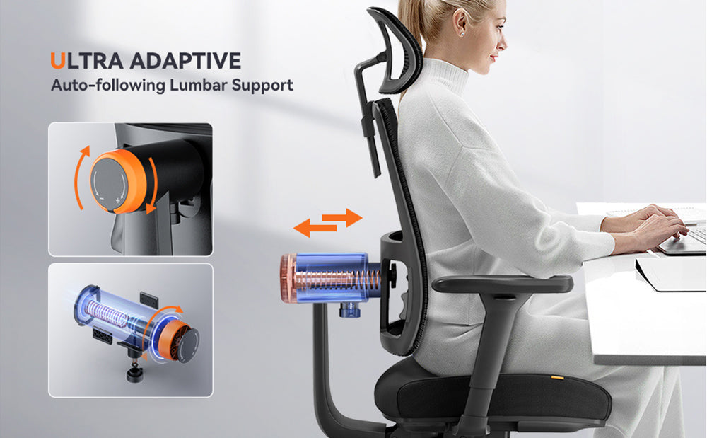 Silla de oficina ergonómica NEWTRAL MAGICH003, respaldo con seguimiento automático, soporte lumbar adaptable, reposacabezas ajustable.