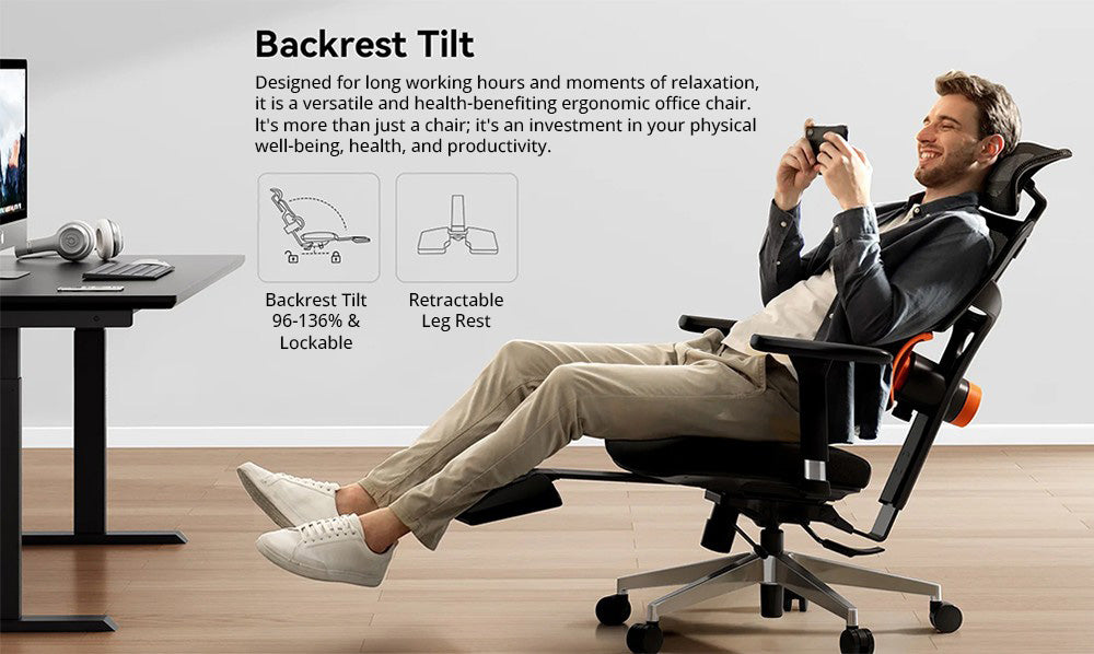 NEWTRAL NT002 Silla Ergonómica con Soporte Lumbar Adaptable, Reposapiés, Respaldo Ajustable en 4 Ángulos de Reclinación, Reposabrazos, Reposacabezas y 5 Posiciones de Bloqueo, Base de Aleación de Aluminio - Versión Pro