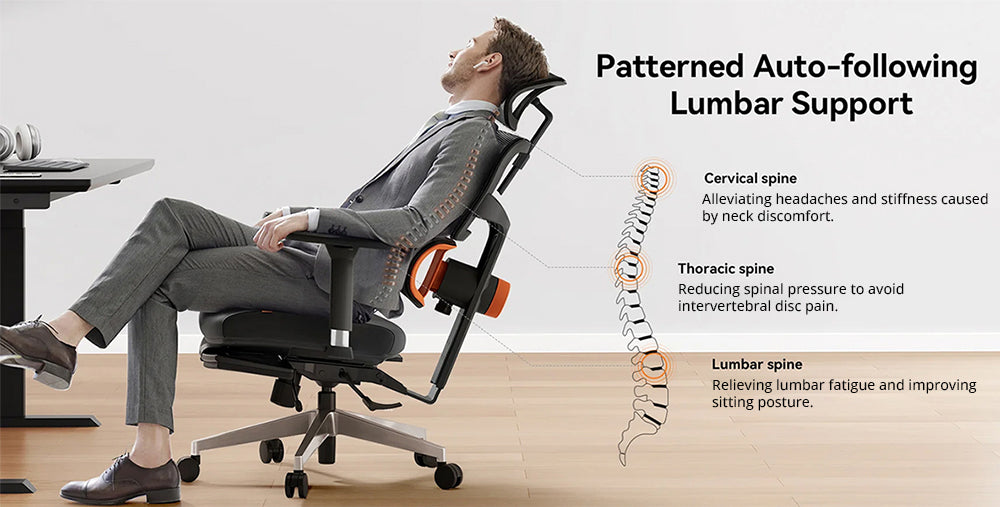 NEWTRAL NT002 Silla Ergonómica con Soporte Lumbar Adaptable, Reposapiés, Respaldo Ajustable en 4 Ángulos de Reclinación, Reposabrazos, Reposacabezas y 5 Posiciones de Bloqueo, Base de Aleación de Aluminio - Versión Pro