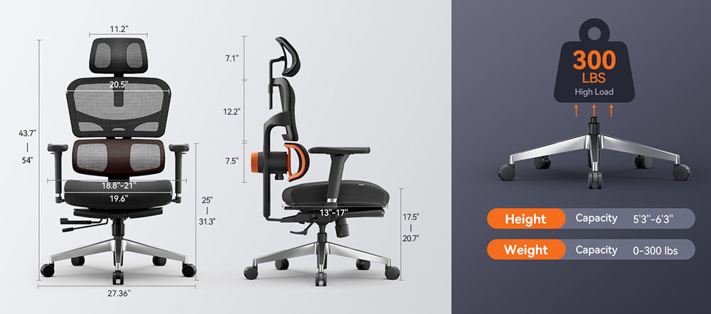 NEWTRAL NT002 Silla Ergonómica con Soporte Lumbar Adaptable, Reposapiés, Respaldo Ajustable en 4 Ángulos de Reclinación, Reposabrazos, Reposacabezas y 5 Posiciones de Bloqueo, Base de Aleación de Aluminio - Versión Pro