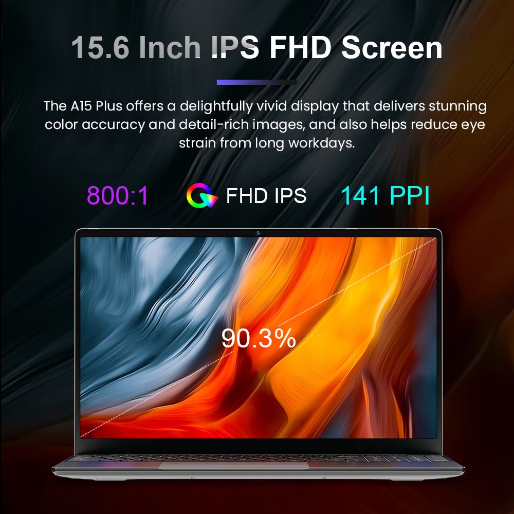 Ninkear A15 Plus 15.6'' Laptop, AMD Ryzen 7 5825U 8 Cores 4.5GHz, 1920*1080 IPS Screen, 32GB RAM 1TB SSD, 2.4G/5G WiFi, Fingerprint Unlock, Backlit Keyboard, Full-featured Type-C*1, USB3.0*2, HDMI*1, Micro SD Card Reader *1, Headphone Jack*1