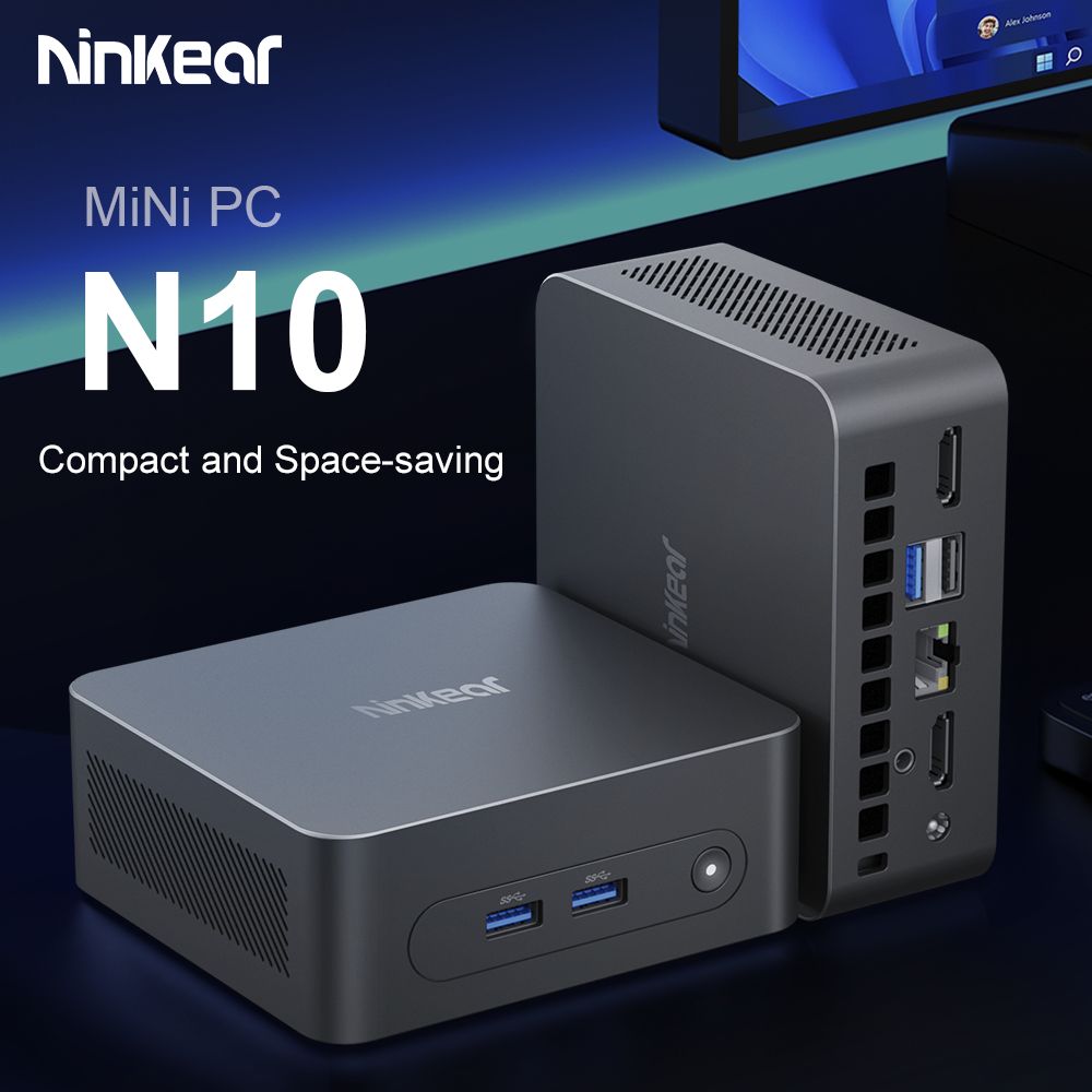 Ninkear N10 Mini PC, Intel N100 4 Cores Max 3.4GHz, 16GB RAM 512GB SSD, 2*HDMI 2.0 (4K@60Hz) Dual Display, 2.4/5GHz WiFi Bluetooth 5.0, 3*USB 3.0 1*USB 2.0 1*RJ45 1*Headphone Jack