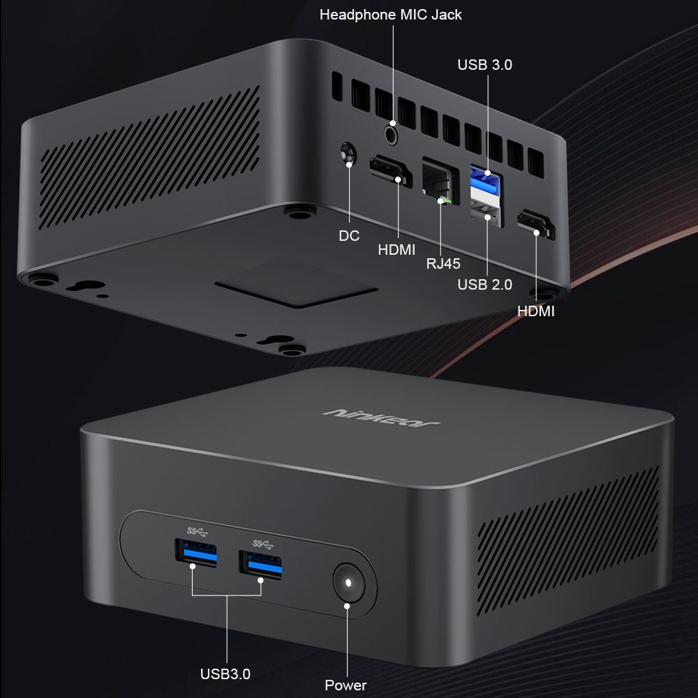 Ninkear N10 Mini PC, Intel N100 4 Cores Max 3.4GHz, 16GB RAM 512GB SSD, 2*HDMI 2.0 (4K@60Hz) Dual Display, 2.4/5GHz WiFi Bluetooth 5.0, 3*USB 3.0 1*USB 2.0 1*RJ45 1*Headphone Jack
