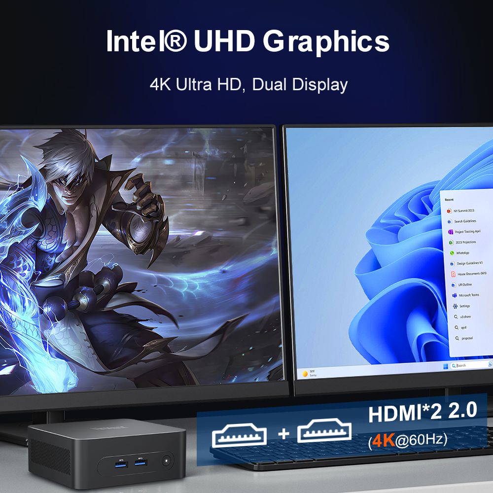 Ninkear N10 Mini PC, Intel N100 4 Cores Max 3.4GHz, 16GB RAM 512GB SSD, 2*HDMI 2.0 (4K@60Hz) Dual Display, 2.4/5GHz WiFi Bluetooth 5.0, 3*USB 3.0 1*USB 2.0 1*RJ45 1*Headphone Jack