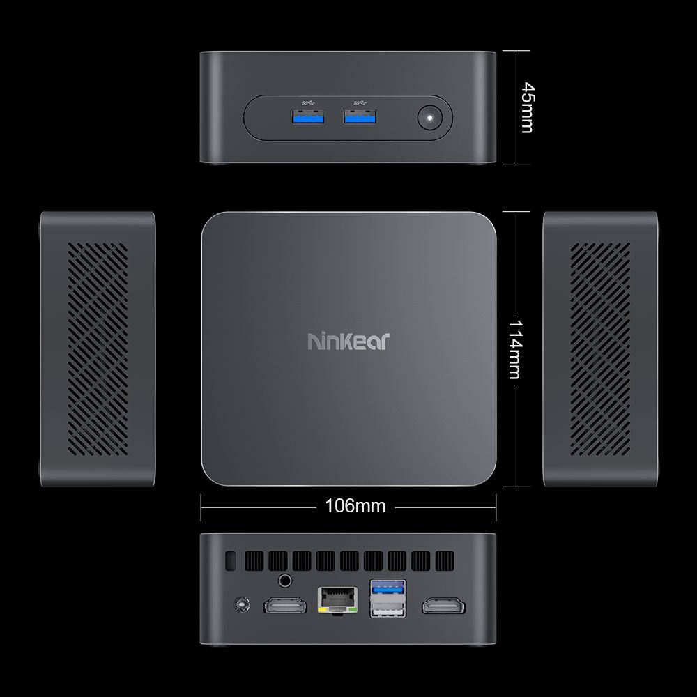 Ninkear N10 Mini PC, Intel N100 4 Cores Max 3.4GHz, 16GB RAM 512GB SSD, 2*HDMI 2.0 (4K@60Hz) Dual Display, 2.4/5GHz WiFi Bluetooth 5.0, 3*USB 3.0 1*USB 2.0 1*RJ45 1*Headphone Jack