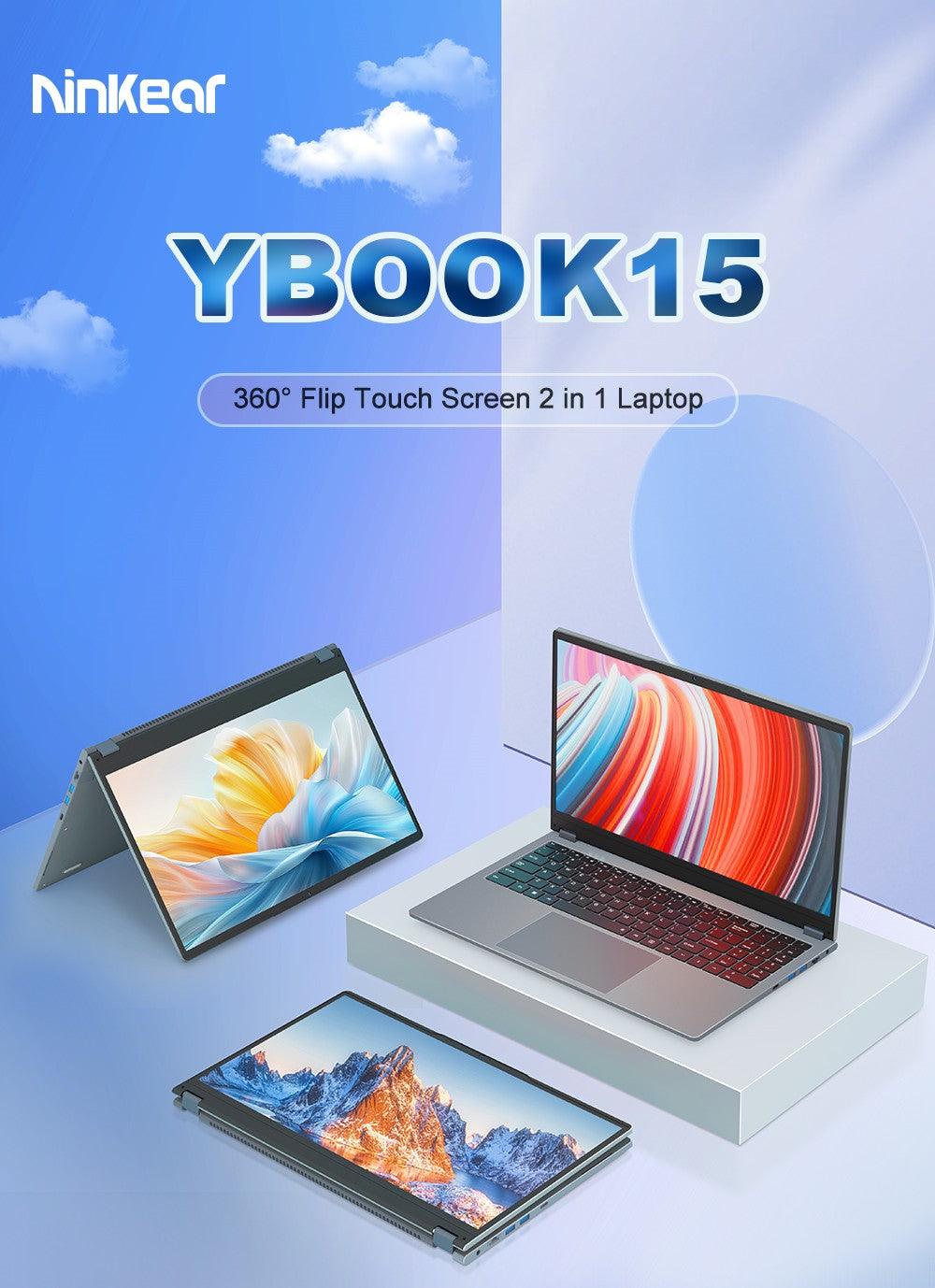 Ninkear YBOOK15 2-in-1 Laptop, 360° Flip 15.6-inch 1920*1080 Touchscreen, AMD Ryzen 3 3200U 2 Cores Max 3.5GHz, 16GB RAM 512GB SSD, 2.4/5GHz WiFi Bluetooth 4.2 , 1*USB3.0, 2*USB2.0, 1*Type-C (Data Only), 1*HDMI, 1*RJ45, 1*Headphone Jack, 38Wh Battery