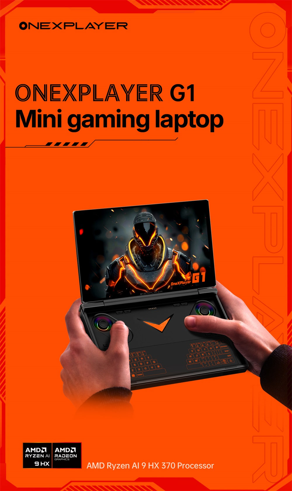 One Netbook OneXPlayer G1 Handheld Gaming PC, AMD Ryzen AI 9 HX 370 12 Cores Max 5.1GHz, 8.8'' 2560*1600 144Hz Screen, 64GB LPDDR5X 7500MHz RAM 4TB SSD, WiFi 6E, 2*USB-C, 1*USB3.2, 1*TF Card, 1* Oculink, 1*3.5mm Audio, Fingerprint Unlock - EU Plug