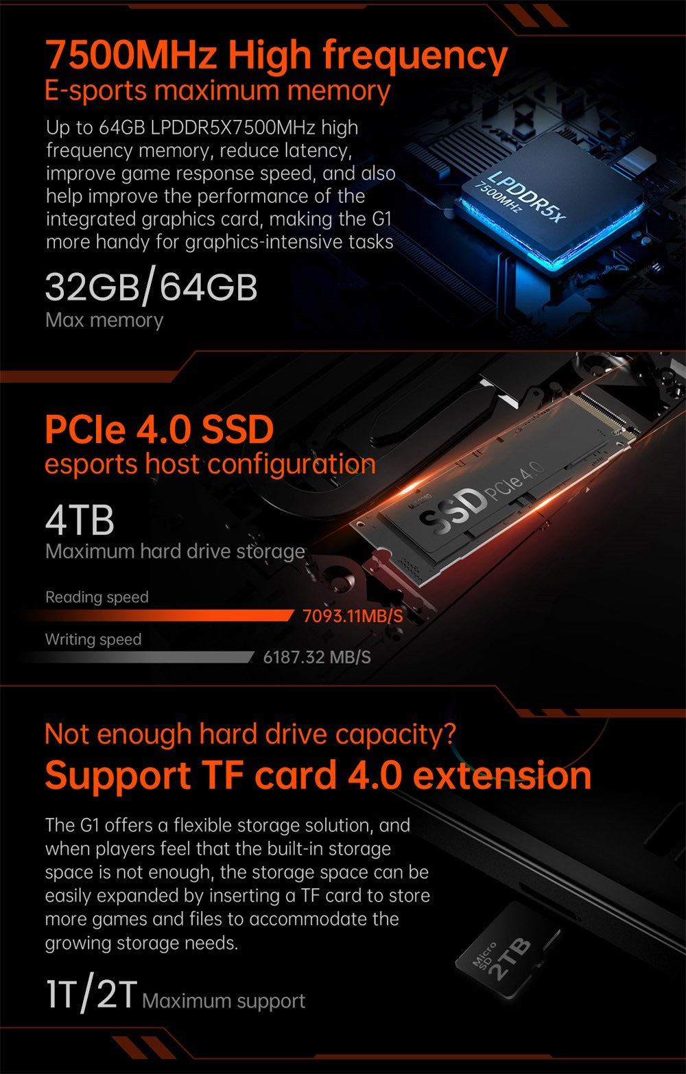 One Netbook OneXPlayer G1 Handheld Gaming PC, AMD Ryzen AI 9 HX 370 12 Cores Max 5.1GHz, 8.8'' 2560*1600 144Hz Screen, 64GB LPDDR5X 7500MHz RAM 4TB SSD, WiFi 6E, 2*USB-C, 1*USB3.2, 1*TF Card, 1* Oculink, 1*3.5mm Audio, Fingerprint Unlock - EU Plug