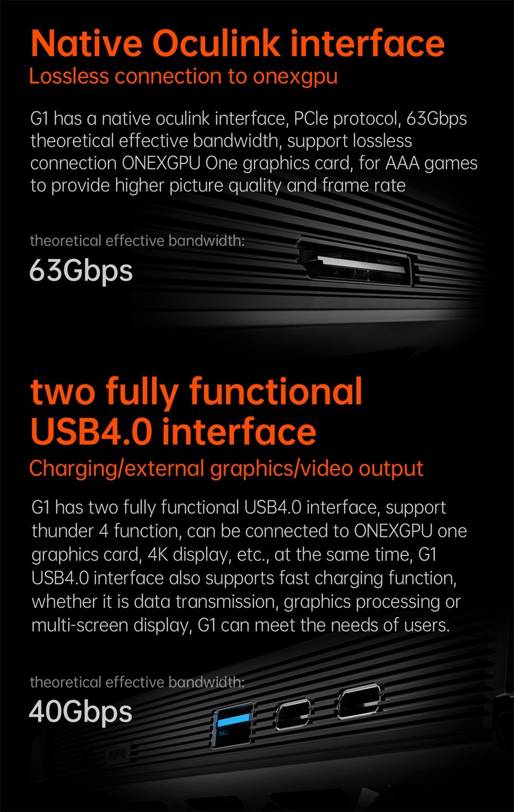One Netbook OneXPlayer G1 Handheld Gaming PC, AMD Ryzen AI 9 HX 370 12 Cores Max 5.1GHz, 8.8'' 2560*1600 144Hz Screen, 64GB LPDDR5X 7500MHz RAM 4TB SSD, WiFi 6E, 2*USB-C, 1*USB3.2, 1*TF Card, 1* Oculink, 1*3.5mm Audio, Fingerprint Unlock - EU Plug