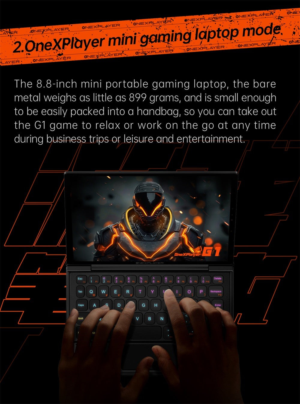 One Netbook OneXPlayer G1 Handheld Gaming PC, AMD Ryzen AI 9 HX 370 12 Cores Max 5.1GHz, 8.8'' 2560*1600 144Hz Screen, 64GB LPDDR5X 7500MHz RAM 4TB SSD, WiFi 6E, 2*USB-C, 1*USB3.2, 1*TF Card, 1* Oculink, 1*3.5mm Audio, Fingerprint Unlock - EU Plug