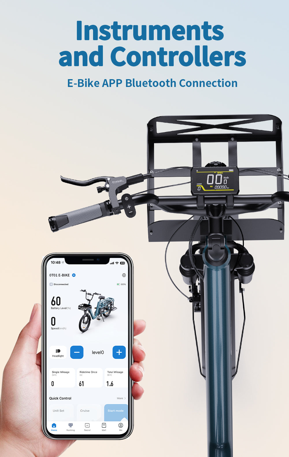 ONESPORT OT01 Electric Cargo Bike, 650W Motor, 48V 27Ah Battery, 20*2.6-inch Tire, 25km/h Max Speed, 100km Max Range, Hydraulic Disc Brakes, Front Suspension Fork - Blue