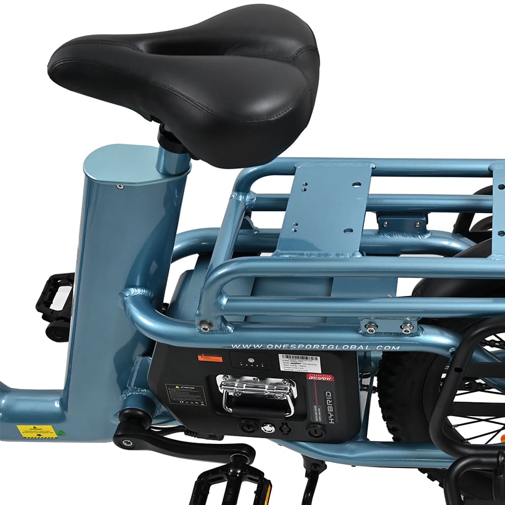 ONESPORT OT01 Electric Cargo Bike, 650W Motor, 48V 27Ah Battery, 20*2.6-inch Tire, 25km/h Max Speed, 100km Max Range, Hydraulic Disc Brakes, Front Suspension Fork - Blue