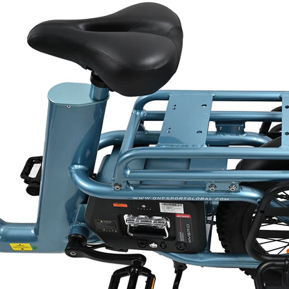 ONESPORT OT01 Electric Cargo Bike, 650W Motor, 48V 27Ah Battery, 20*2.6-inch Tire, 25km/h Max Speed, 100km Max Range, Hydraulic Disc Brakes, Front Suspension Fork - Blue