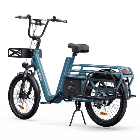 ONESPORT OT01 Electric Cargo Bike, 650W Motor, 48V 27Ah Battery, 20*2.6-inch Tire, 25km/h Max Speed, 100km Max Range, Hydraulic Disc Brakes, Front Suspension Fork - Blue