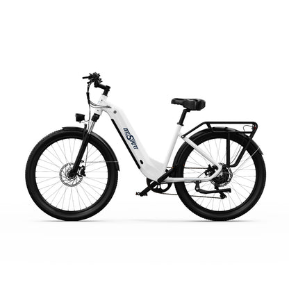 ONESPORT OT05 Electric Bike, 27.5' Aluminum Frame, 250W ANANDA Motor, 36V 18.2Ah Battery, 25km/h Max Speed, 60-120km Range, Oil Disc Brake, Shimano 7 Speed, Torque Sensor, 100kg Max Load - White
