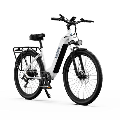 ONESPORT OT05 Electric Bike, 27.5' Aluminum Frame, 250W ANANDA Motor, 36V 18.2Ah Battery, 25km/h Max Speed, 60-120km Range, Oil Disc Brake, Shimano 7 Speed, Torque Sensor, 100kg Max Load - White