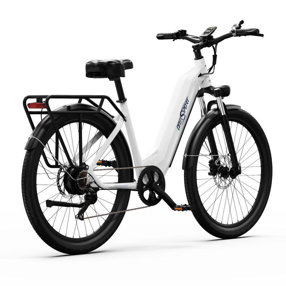 ONESPORT OT05 Electric Bike, 27.5' Aluminum Frame, 250W ANANDA Motor, 36V 18.2Ah Battery, 25km/h Max Speed, 60-120km Range, Oil Disc Brake, Shimano 7 Speed, Torque Sensor, 100kg Max Load - White