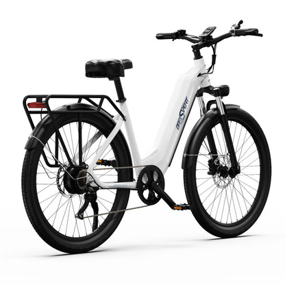 ONESPORT OT05 Electric Bike, 27.5' Aluminum Frame, 250W ANANDA Motor, 36V 18.2Ah Battery, 25km/h Max Speed, 60-120km Range, Oil Disc Brake, Shimano 7 Speed, Torque Sensor, 100kg Max Load - White