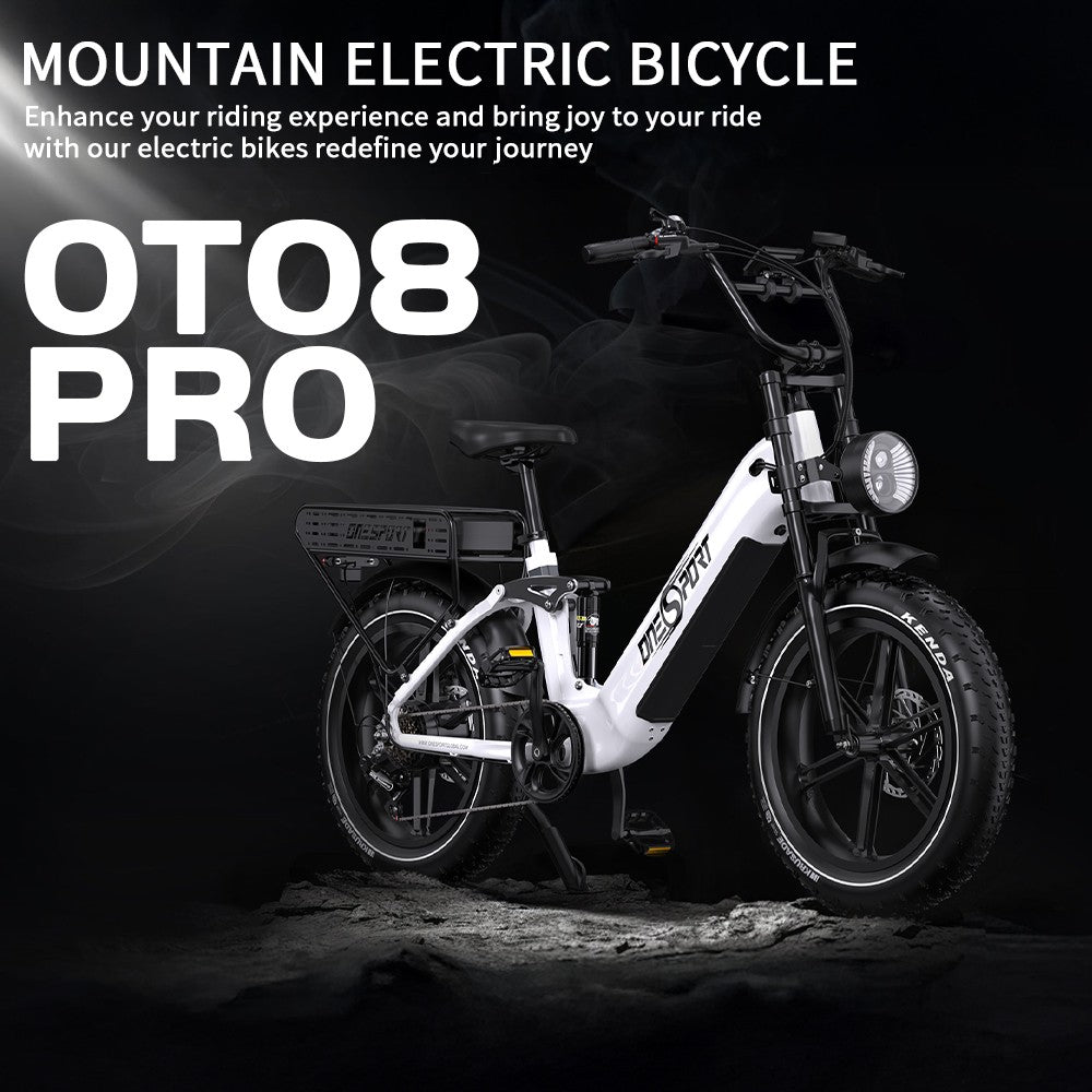 ONESPORT OT08 Pro Elektrofahrrad, 500-W-Motor, 2 x 48-V-18-Ah-Akku, 20 x 4,0-Zoll-Reifen, 25 km/h Höchstgeschwindigkeit, 190 km maximale Reichweite, Öldruck-Scheibenbremsen vorne und hinten, Federgabel, Shimano 7-Gang-Schaltung – Weiß