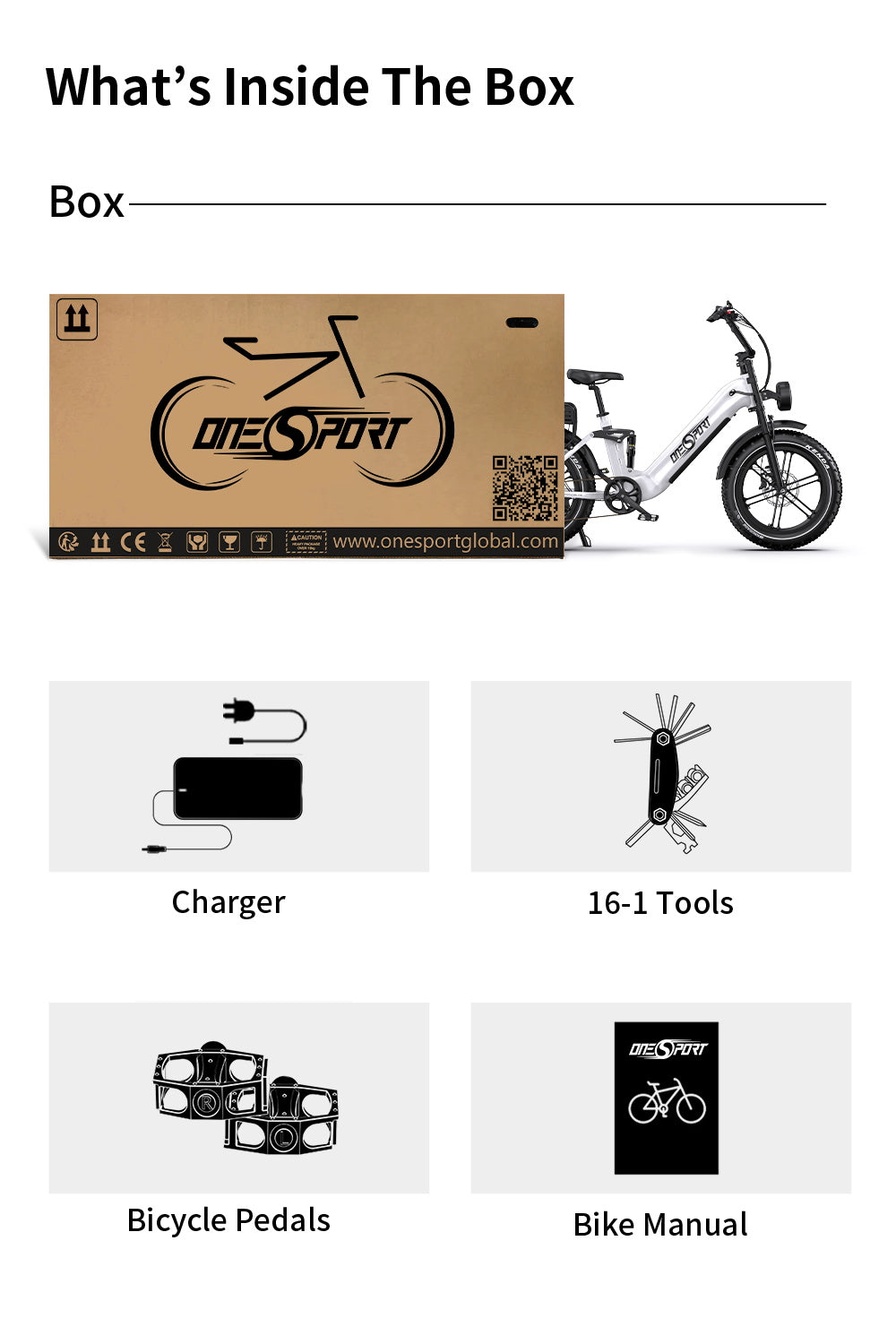 ONESPORT OT08 Pro Elektrofahrrad, 500-W-Motor, 2 x 48-V-18-Ah-Akku, 20 x 4,0-Zoll-Reifen, 25 km/h Höchstgeschwindigkeit, 190 km maximale Reichweite, Öldruck-Scheibenbremsen vorne und hinten, Federgabel, Shimano 7-Gang-Schaltung – Weiß