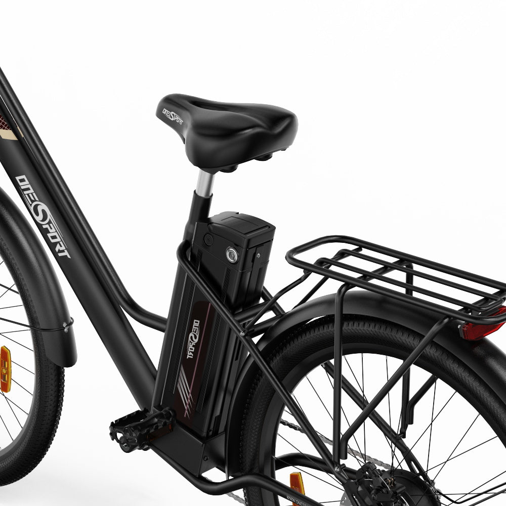 ONESPORT OT18 City Electric Bike, 26*2.35 inch wide Tires, 250W Motor 25km/h, 36V 14.4Ah Big Battery up to 100km Max Range,  Shimano 7-speed, Front Shock-absorbing fork, 25 Degree Climbing Bluetooth APP - Black