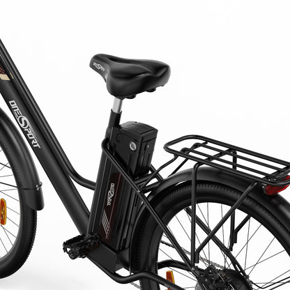 ONESPORT OT18 City Electric Bike, 26*2.35 inch wide Tires, 250W Motor 25km/h, 36V 14.4Ah Big Battery up to 100km Max Range,  Shimano 7-speed, Front Shock-absorbing fork, 25 Degree Climbing Bluetooth APP - Black