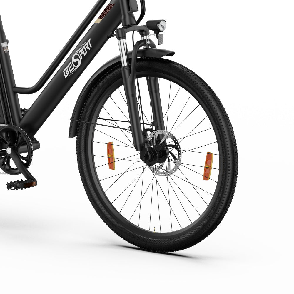 ONESPORT OT18 City Electric Bike, 26*2.35 inch wide Tires, 250W Motor 25km/h, 36V 14.4Ah Big Battery up to 100km Max Range,  Shimano 7-speed, Front Shock-absorbing fork, 25 Degree Climbing Bluetooth APP - Black