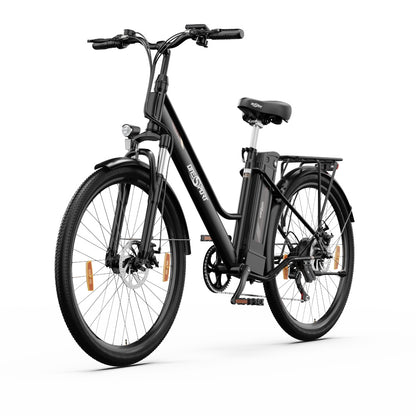 ONESPORT OT18 City Electric Bike, 26*2.35 inch wide Tires, 250W Motor 25km/h, 36V 14.4Ah Big Battery up to 100km Max Range,  Shimano 7-speed, Front Shock-absorbing fork, 25 Degree Climbing Bluetooth APP - Black