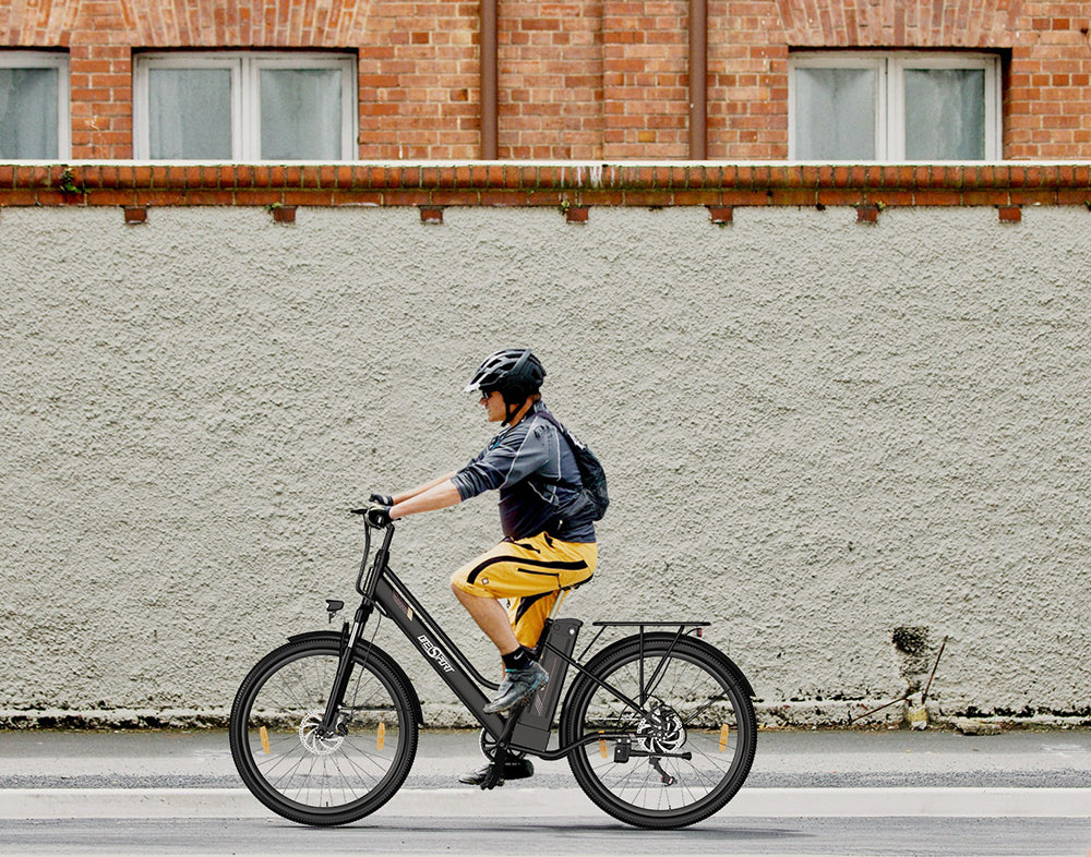 ONESPORT OT18 City Electric Bike, 26*2.35 inch wide Tires, 250W Motor 25km/h, 36V 14.4Ah Big Battery up to 100km Max Range, Shimano 7-speed, Front Shock-absorbing fork, 25 Degree Climbing Bluetooth APP - Black