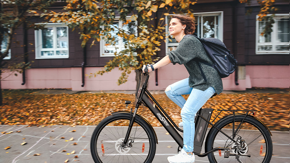 ONESPORT OT18 City Electric Bike, 26*2.35 inch wide Tires, 250W Motor 25km/h, 36V 14.4Ah Big Battery up to 100km Max Range, Shimano 7-speed, Front Shock-absorbing fork, 25 Degree Climbing Bluetooth APP - Black