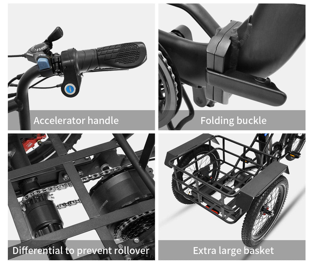 ONESPORT OT30 Electric Cargo Tricycle, 500W Motor, 48V 13Ah Battery, 20*3.0 inch Tire, 25km/h Max Speed, 80km Range, Hydraulic Disc Brakes, Shock Absorbing Fork, 180kg Max Load - Beige