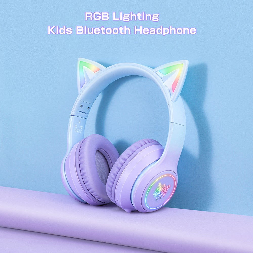 Auriculares inalámbricos Bluetooth ONIKUMA B90 con orejas de gato, luces RGB y micrófono HD.