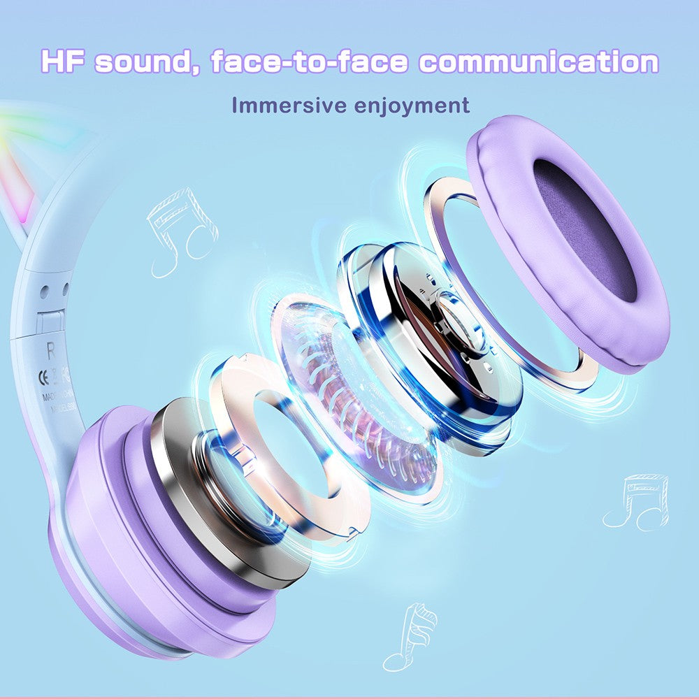 Auriculares inalámbricos Bluetooth ONIKUMA B90 con orejas de gato, luces RGB y micrófono HD.