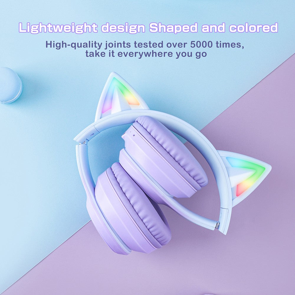 Auriculares inalámbricos Bluetooth ONIKUMA B90 con orejas de gato, luces RGB y micrófono HD.