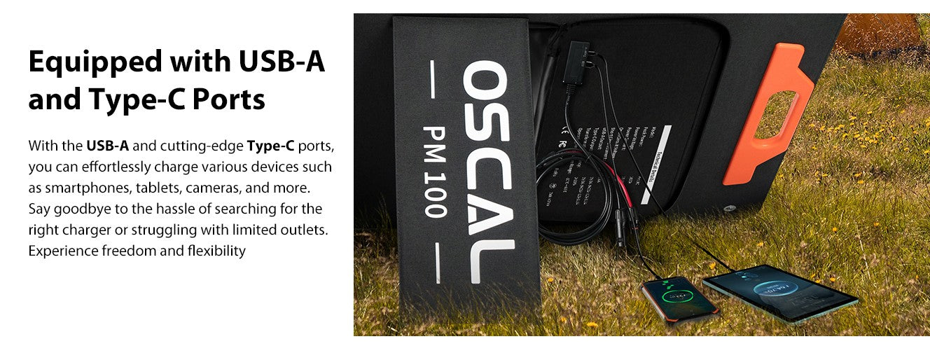Blackview Oscal PM100 Foldable Solar Panel, IP65 Waterproof, with Type-C QC3.0, USB Output and 5-in-1 Cable