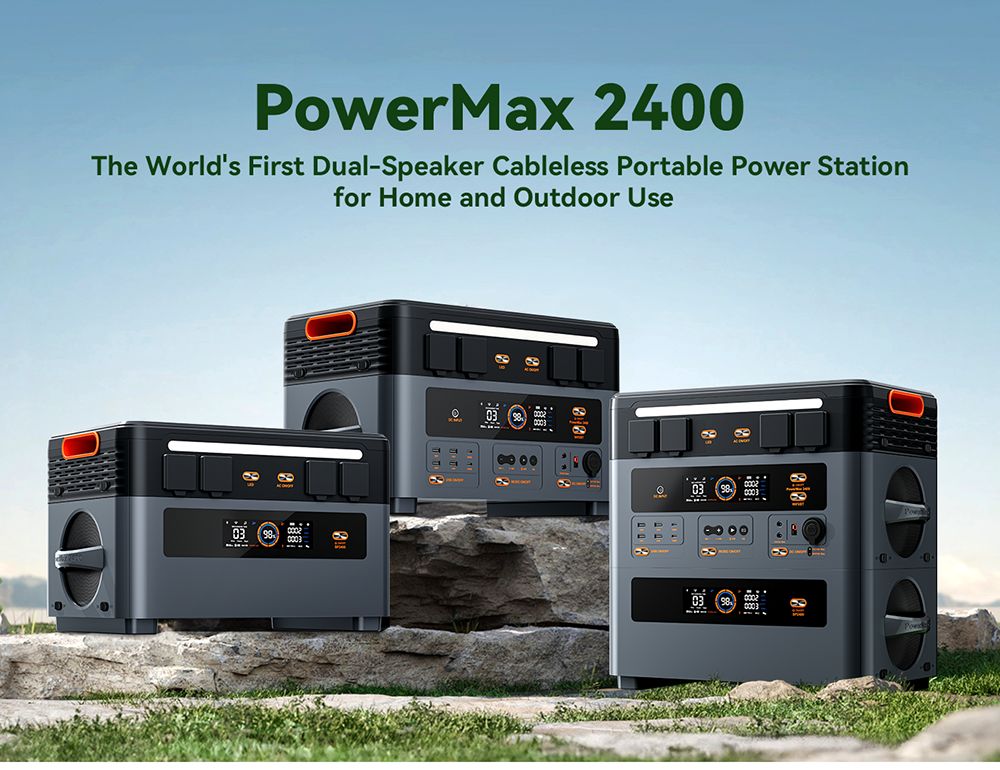 Oscal PowerMax2400 2400W 1872kWh Portable Power Station, Dual Speaker, 1.2h Fast Charging, App Control, LED Light, 16 Outputs, UPS<0.01s
