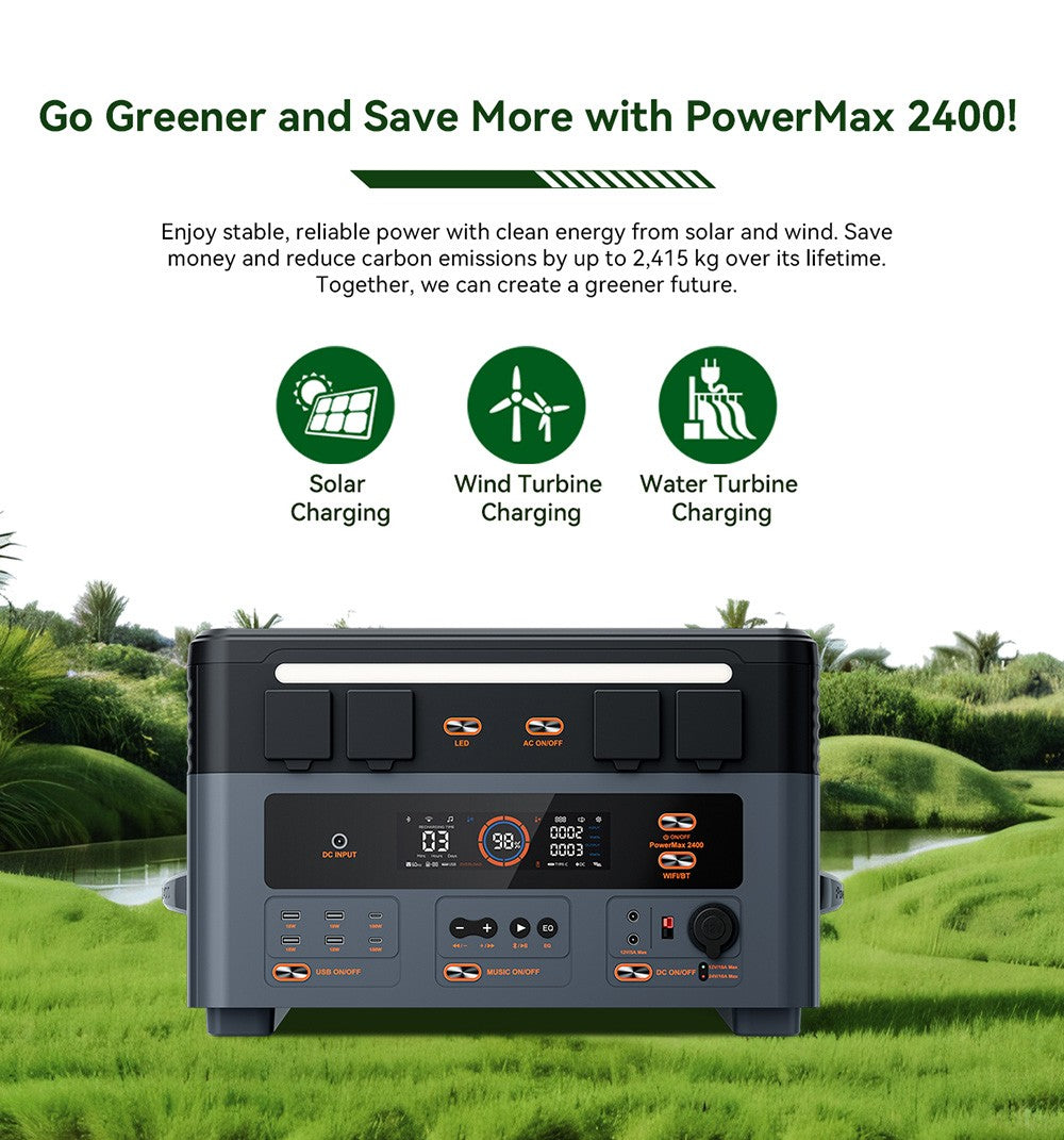 Oscal PowerMax2400 2400W 1872kWh Portable Power Station, Dual Speaker, 1.2h Fast Charging, App Control, LED Light, 16 Outputs, UPS<0.01s