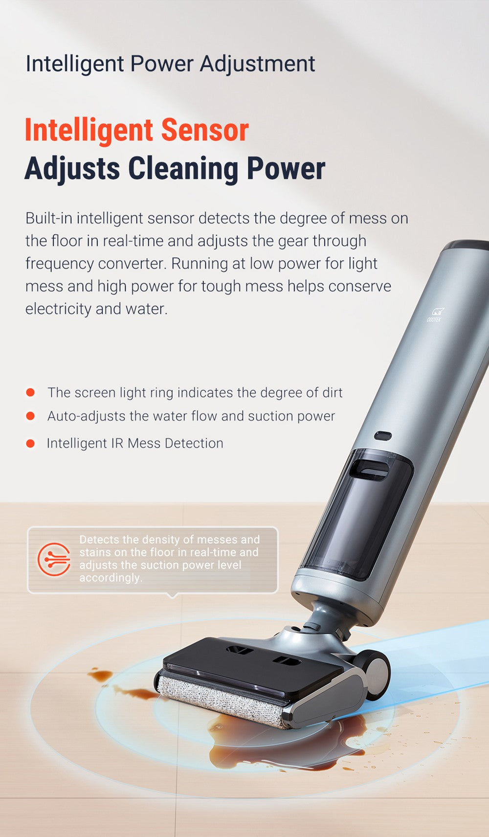 Aspiradora húmeda y seca OSOTEK H200 Horizon, autolimpieza automática, batería de 4000 mAh, depósito de agua limpia de 750 ml, ajuste inteligente de potencia, 35 minutos de autonomía, cepillo de rodillo más ancho.