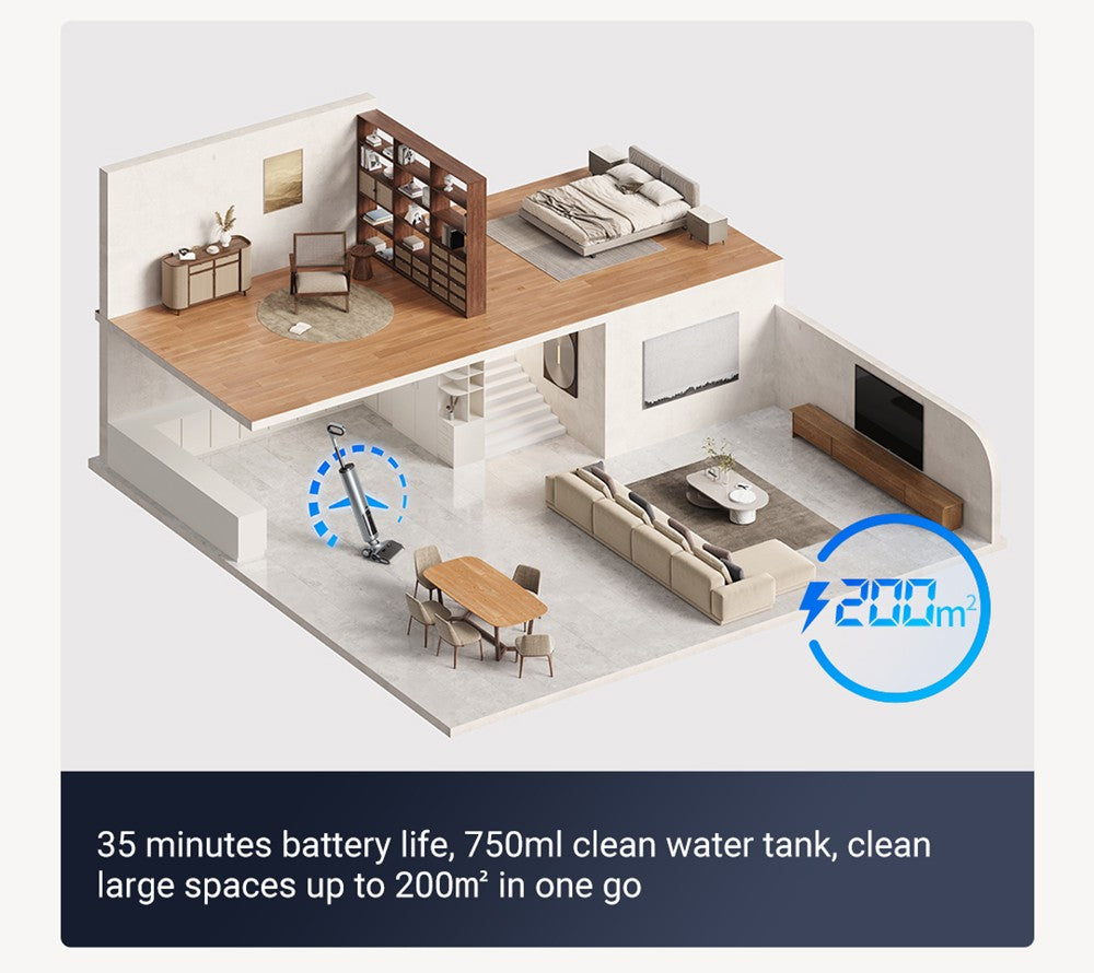 Aspiradora húmeda y seca OSOTEK H200 Horizon, autolimpieza automática, batería de 4000 mAh, depósito de agua limpia de 750 ml, ajuste inteligente de potencia, 35 minutos de autonomía, cepillo de rodillo más ancho.