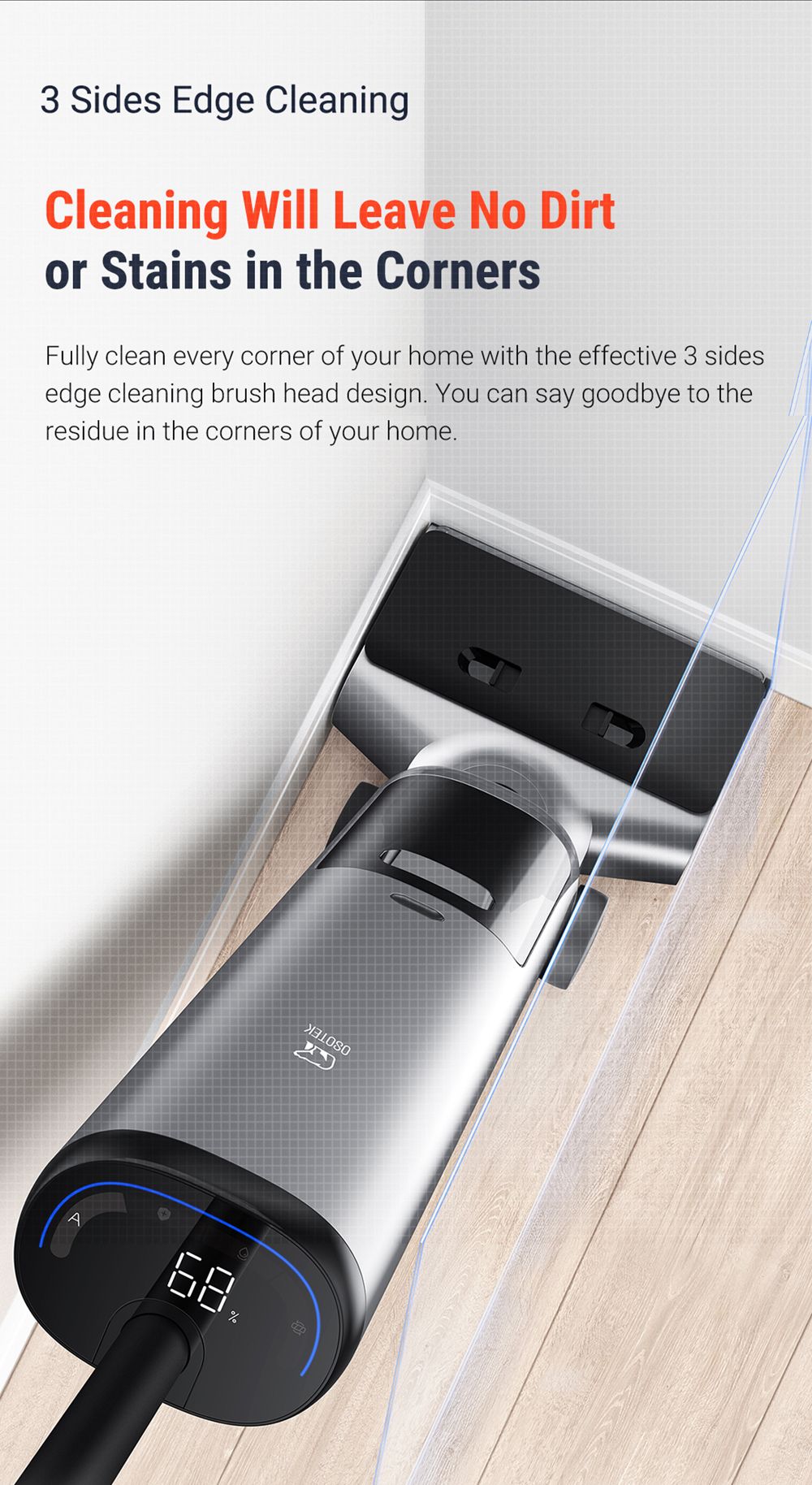 Aspiradora húmeda y seca OSOTEK H200 Horizon, autolimpieza automática, batería de 4000 mAh, depósito de agua limpia de 750 ml, ajuste inteligente de potencia, 35 minutos de autonomía, cepillo de rodillo más ancho.