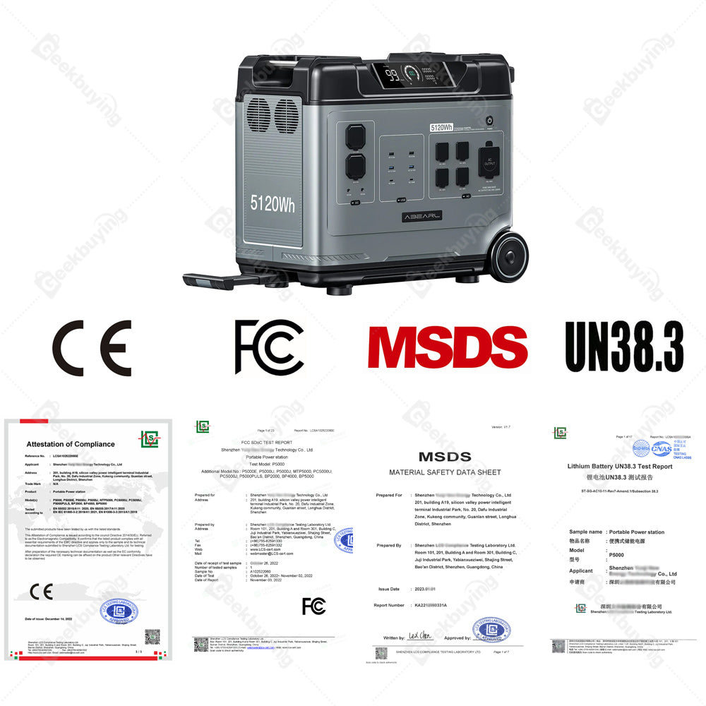 OUKITEL Abearl P5000 Portable Power Station, 5120Wh LiFePO4 Battery, 5x2200W AC Outlets (4000W Surge), Seamless UPS Battery Backup, 92% Inverter, 1800W Fast AC Charging, Dual 100W USB-C, 15 Outputs, MPPT Solar Generator for Outdoors Home, with Wheels