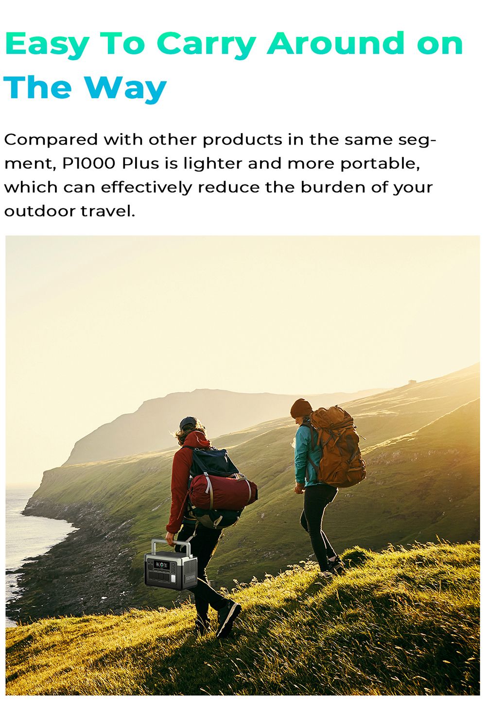 Estación de energía portátil OUKITEL P1000 PLUS, generador solar de 1800 W y 1024 Wh con batería LiFePO4, carga rápida, control inteligente mediante aplicación para exteriores, vehículos recreativos, respaldo doméstico y energía de emergencia.