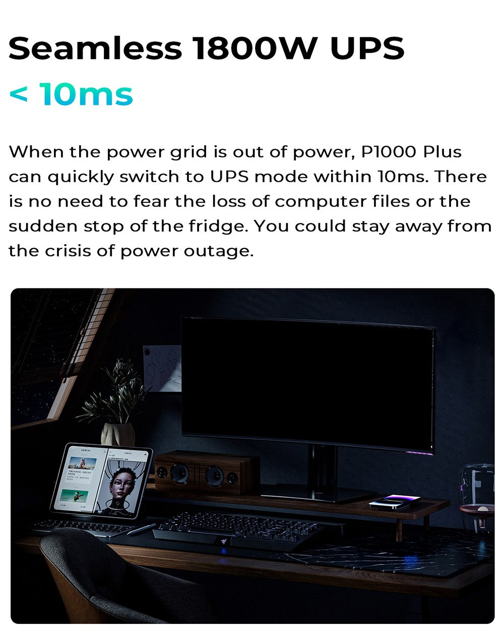 Estación de energía portátil OUKITEL P1000 PLUS, generador solar de 1800 W y 1024 Wh con batería LiFePO4, carga rápida, control inteligente mediante aplicación para exteriores, vehículos recreativos, respaldo doméstico y energía de emergencia.