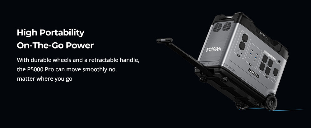 OUKITEL P5000 Pro Portable Power Station, 5120Wh LiFePO4 Battery, 4000W AC Output, Smart Temperature Control, Dual 100W USB-C, Seamless UPS Battery Backup, 15 Outputs, App Control, with Wheels