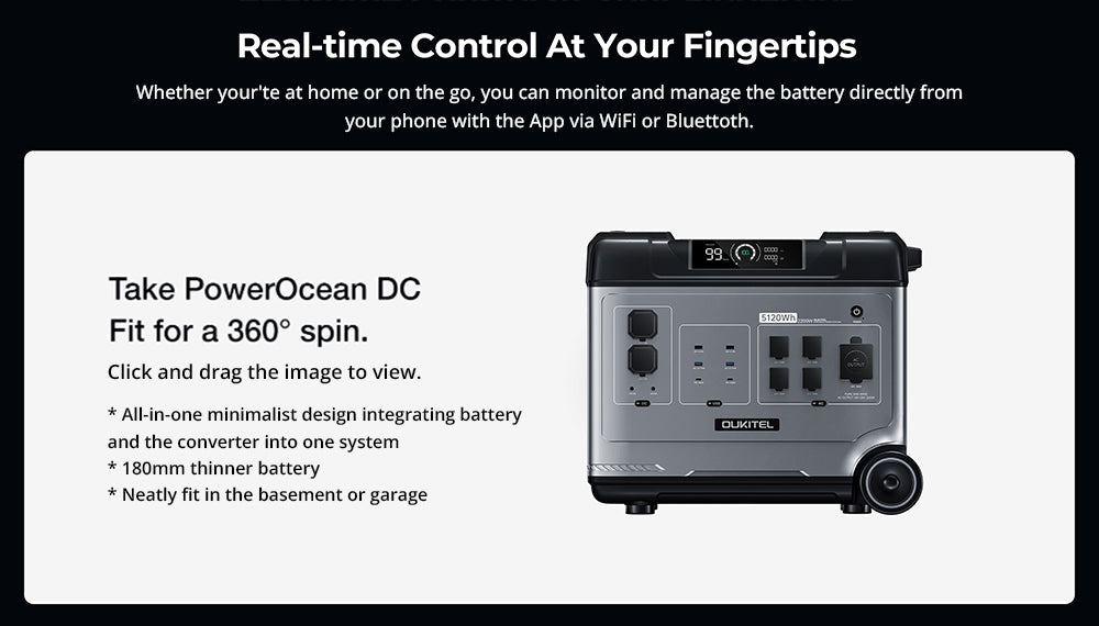 OUKITEL P5000 Pro Portable Power Station, 5120Wh LiFePO4 Battery, 4000W AC Output, Smart Temperature Control, Dual 100W USB-C, Seamless UPS Battery Backup, 15 Outputs, App Control, with Wheels