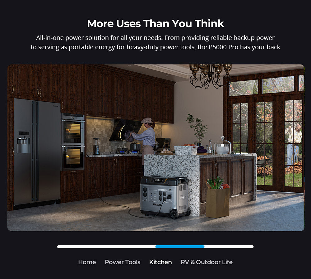 OUKITEL P5000 Pro Portable Power Station, 5120Wh LiFePO4 Battery, 4000W AC Output, Smart Temperature Control, Dual 100W USB-C, Seamless UPS Battery Backup, 15 Outputs, App Control, with Wheels