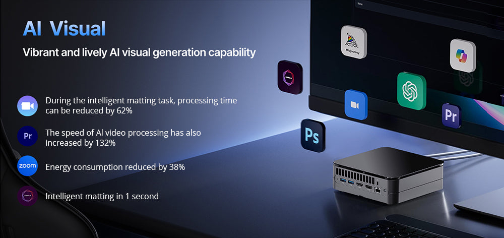 (AI PC) OUVIS F1A Mini Gaming PC, Intel AI Boost Core Ultra 5 125H 14 Cores Up to 4.5GHz, 16GB DDR5 1TB NVMe SSD, 2xHDMI2.0 Type-C 4K@60Hz Triple Display, 4xUSB 3.2, WiFi 6, 2.5Gbps LAN, TDP 65W, Best Desktop PC for Machine Learning, AI Computer