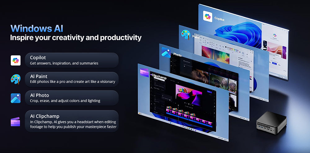 (AI PC) OUVIS F1A Mini Gaming PC, Intel AI Boost Core Ultra 5 125H 14 Cores Up to 4.5GHz, 16GB DDR5 1TB NVMe SSD, 2xHDMI2.0 Type-C 4K@60Hz Triple Display, 4xUSB 3.2, WiFi 6, 2.5Gbps LAN, TDP 65W, Best Desktop PC for Machine Learning, AI Computer